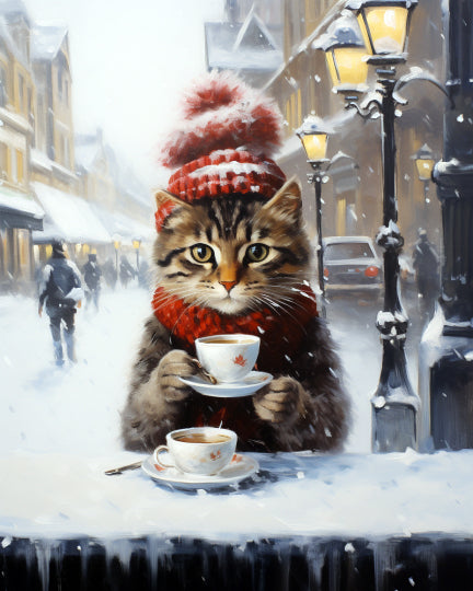 Cat Drinking Coffee at Christmas Paint By Numbers Kit