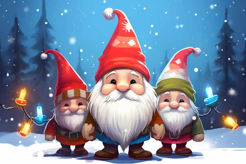 Gnome Trio Christmas Paint By Numbers Kit - 40x60 cm
