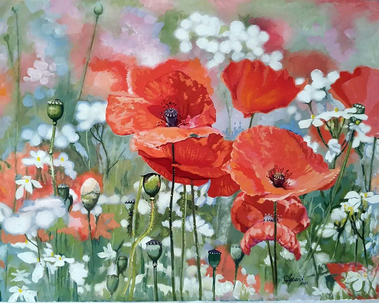 Poppies in Wilderness By Victor Ceban