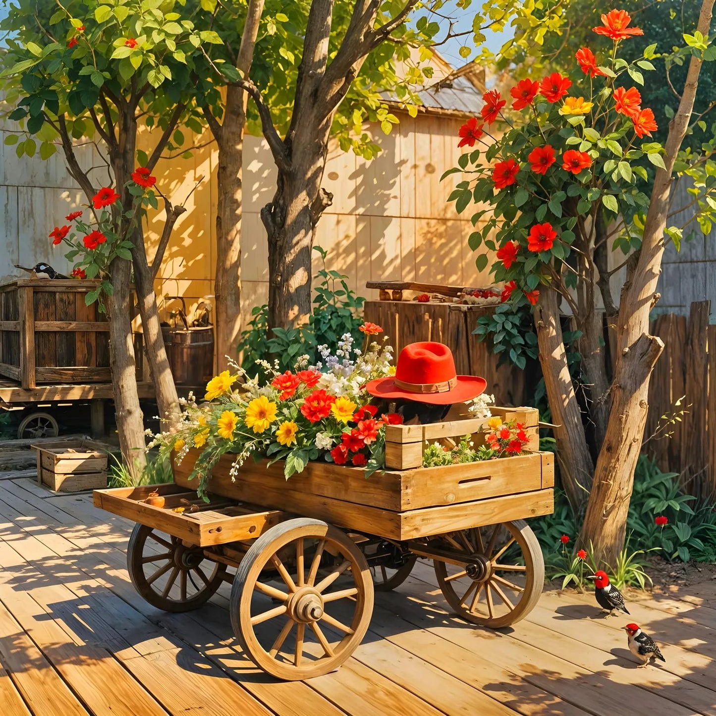 Wooden Cart In The Backyard