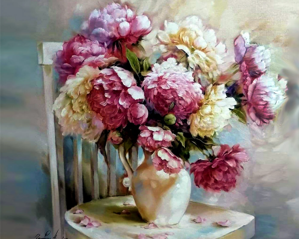 Peonies On A Chair By Natasha Golovina