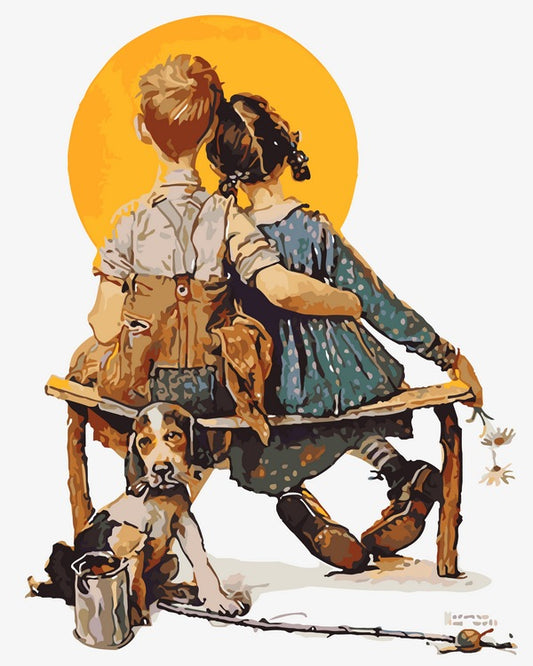 Boy And Girl Gazing At The Moon By Norman Rockwell