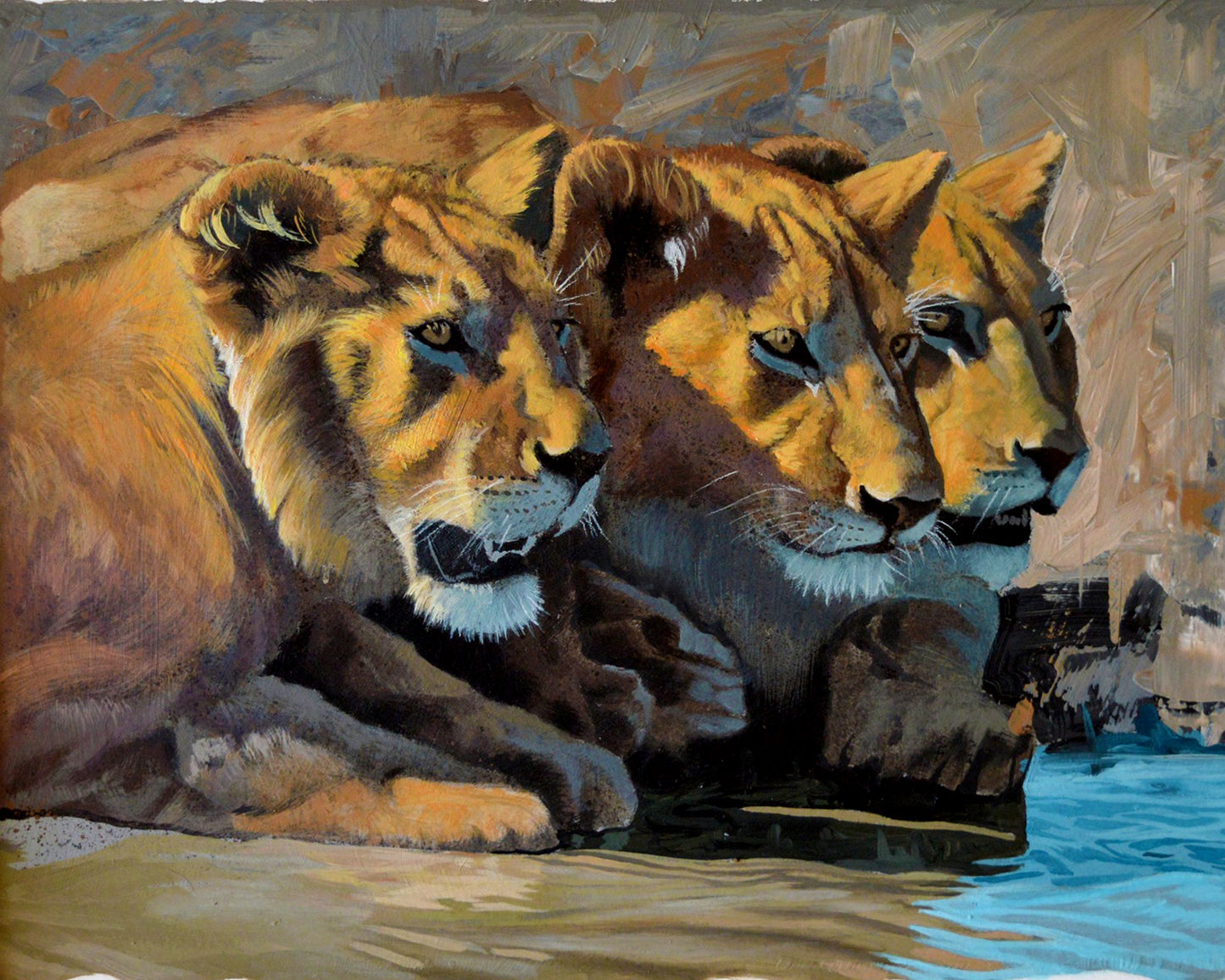 Lions Drinking Water By Stanislav Atanasov
