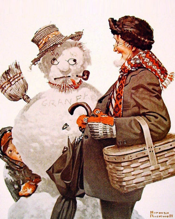 Grandfather And Snowman By Norman Rockwell