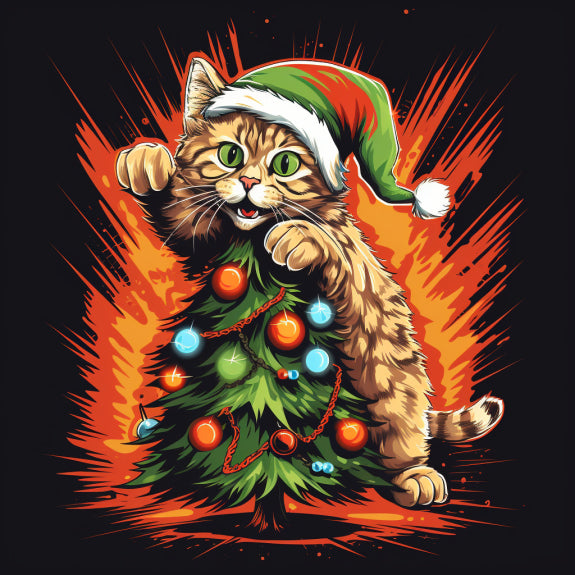 Cat Jumping on Christmas Tree Paint By Numbers Kit