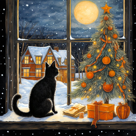 Cat Looking Out of Window Christmas Paint By Numbers Kit