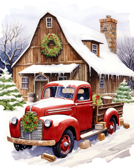Barn And Red Truck Christmas Paint By Numbers Kit