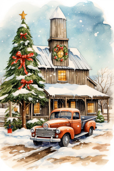 Farmhouse At Christmas Paint By Numbers Kit - 40x60 cm