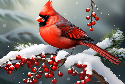 Red Cardinal Christmas Paint By Numbers Kit - 40x60 cm