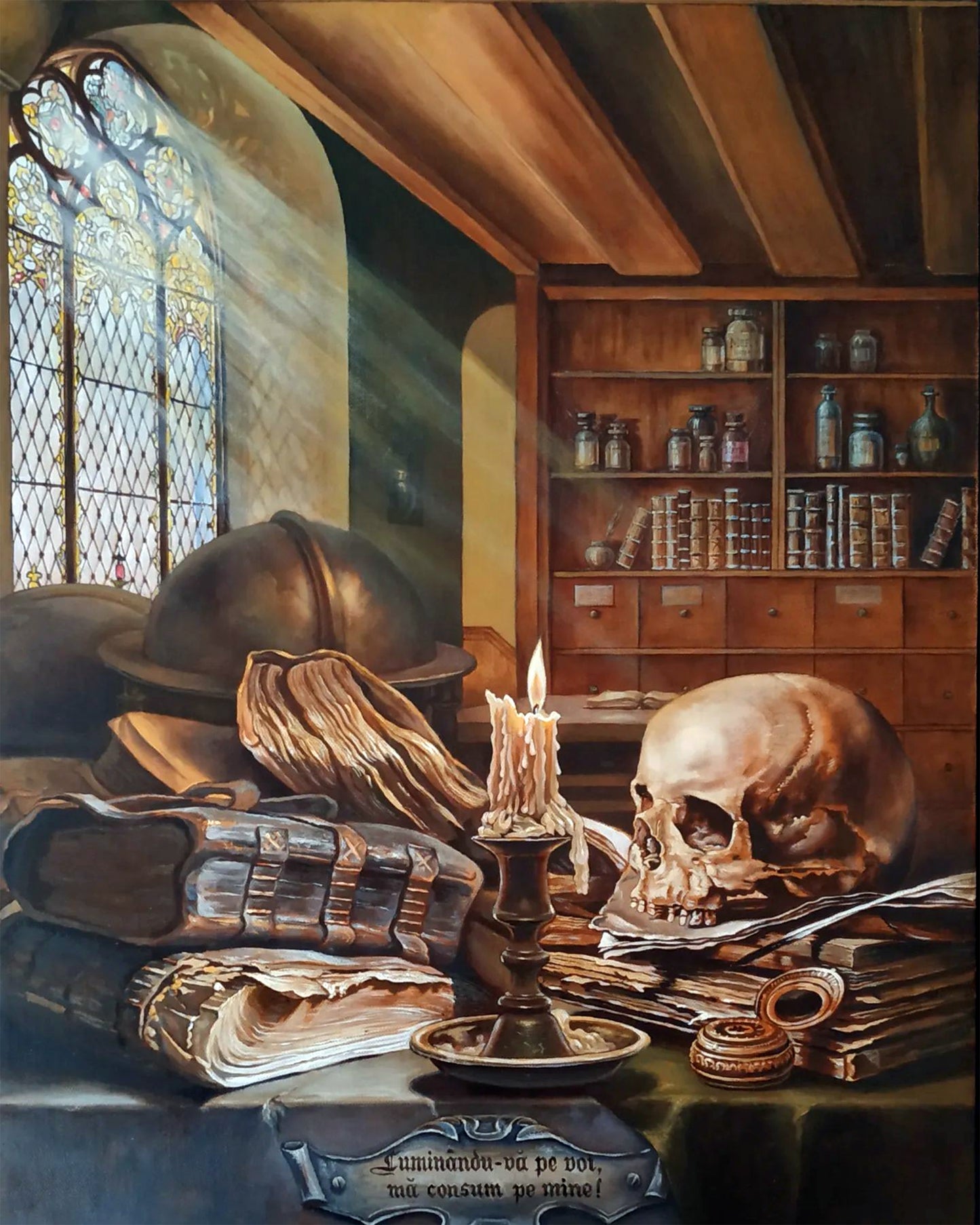 Skull, Candle & Books By Victor Ceban