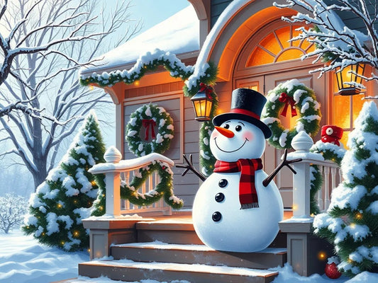 Happy Snowman At The Door