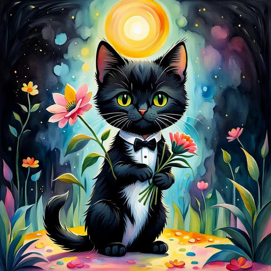 Tuxedo Kitty with Flowers