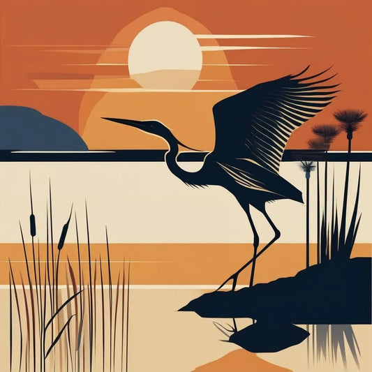 A heron at sunset