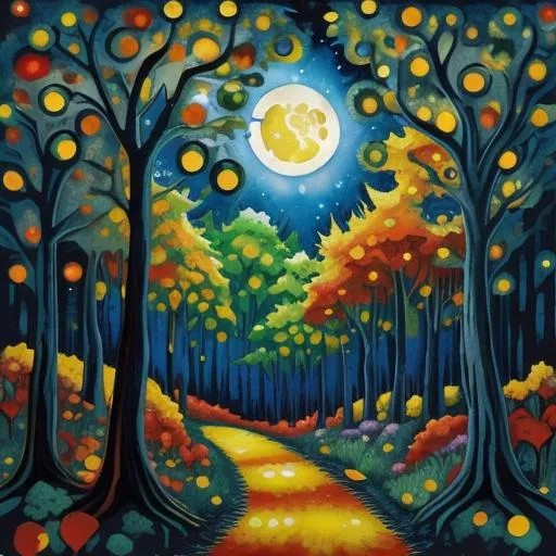 full moon behind arabesque forest trees