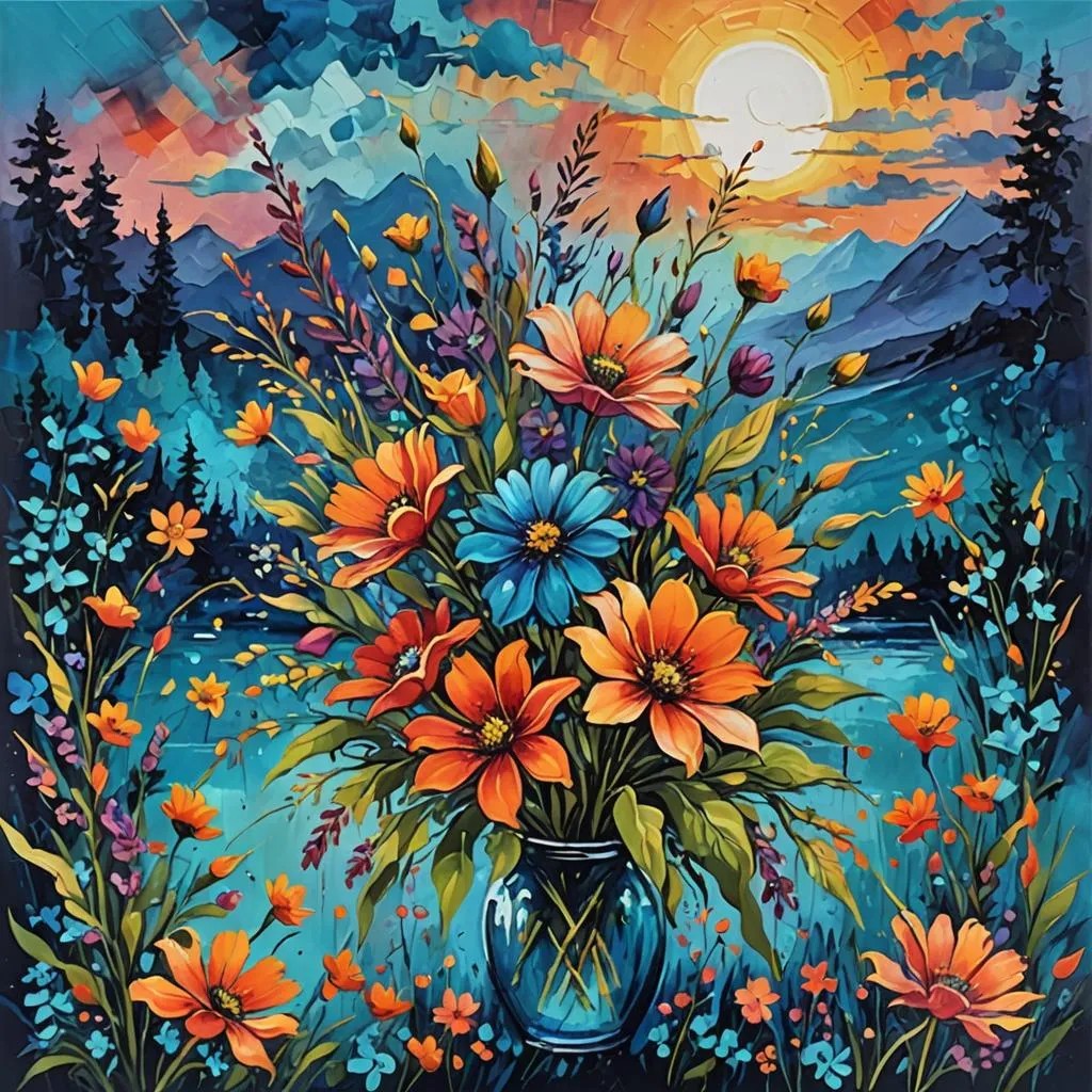 Vase With Colorful Flowers