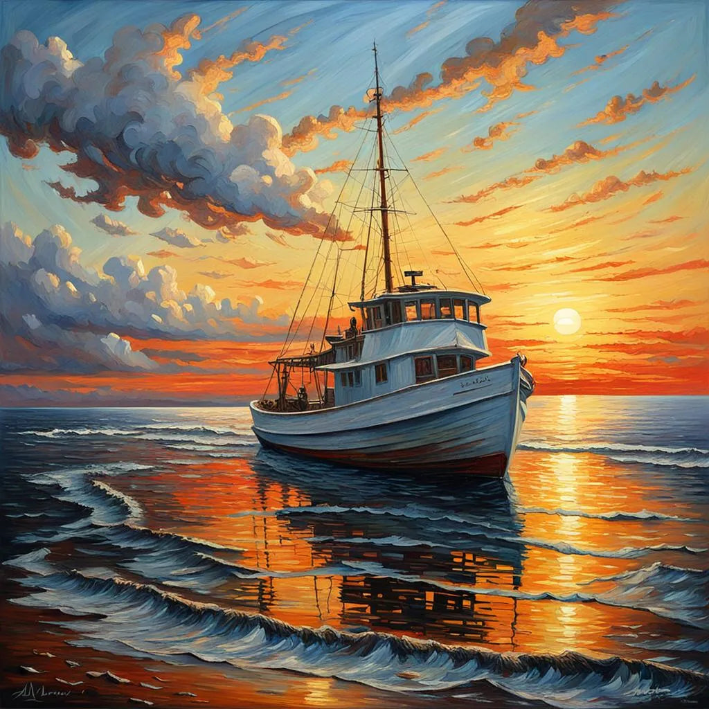 Sea Boat And Sun