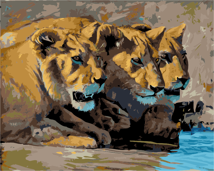 Lions Drinking Water By Stanislav Atanasov