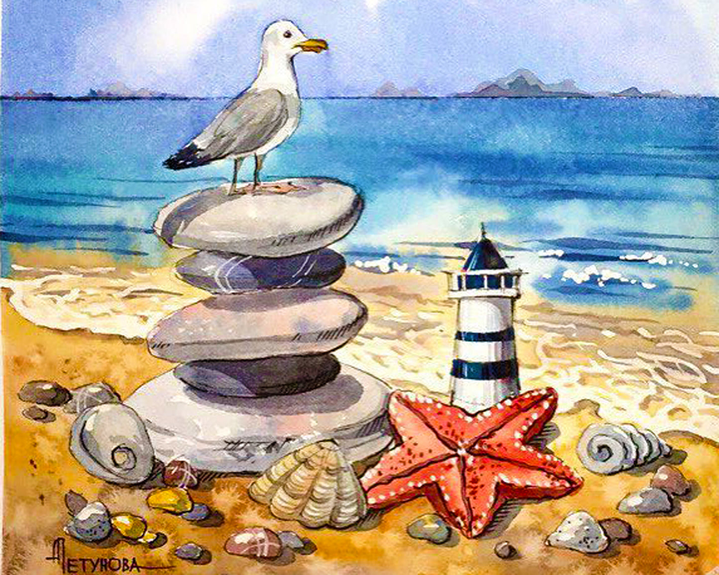 Seagull And The Lighthouse By Anna Petunova