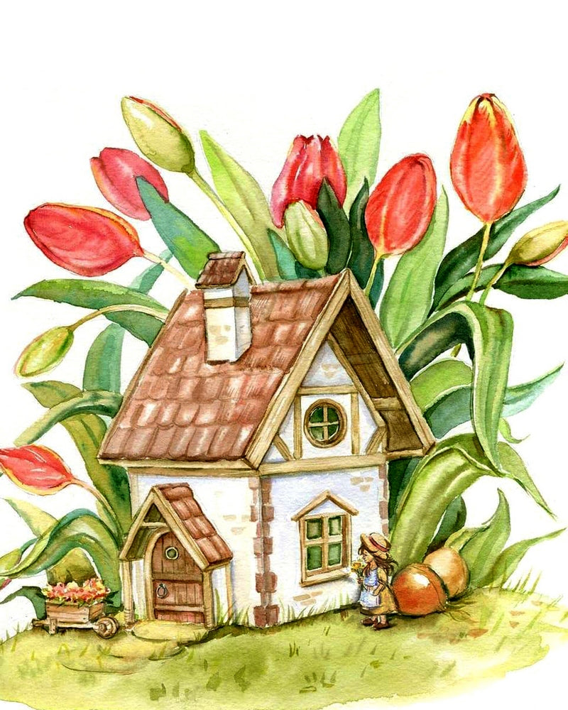 Tulips And House By Daria Smirnovva