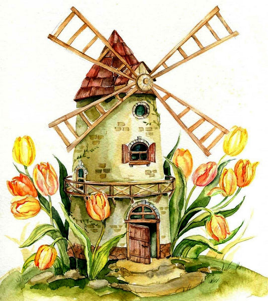 Tulips And Windmill By Daria Smirnovva