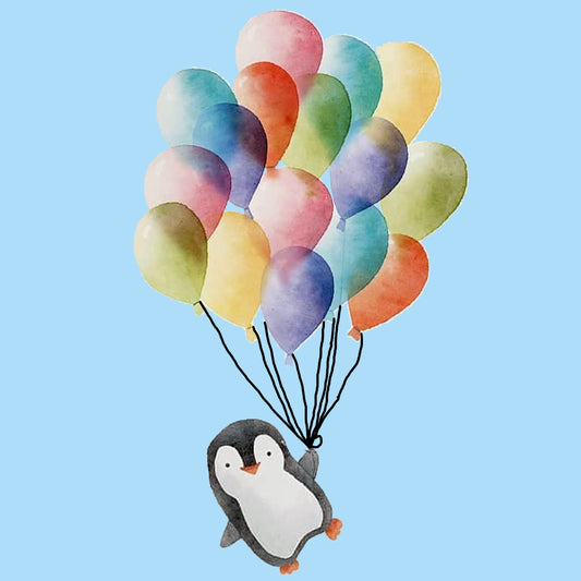 Penguin And Balloons By Justyna Filipiak