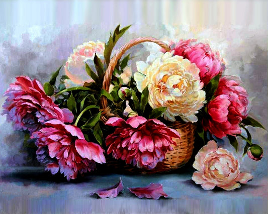 Peonies In A Basket By Natasha Golovina