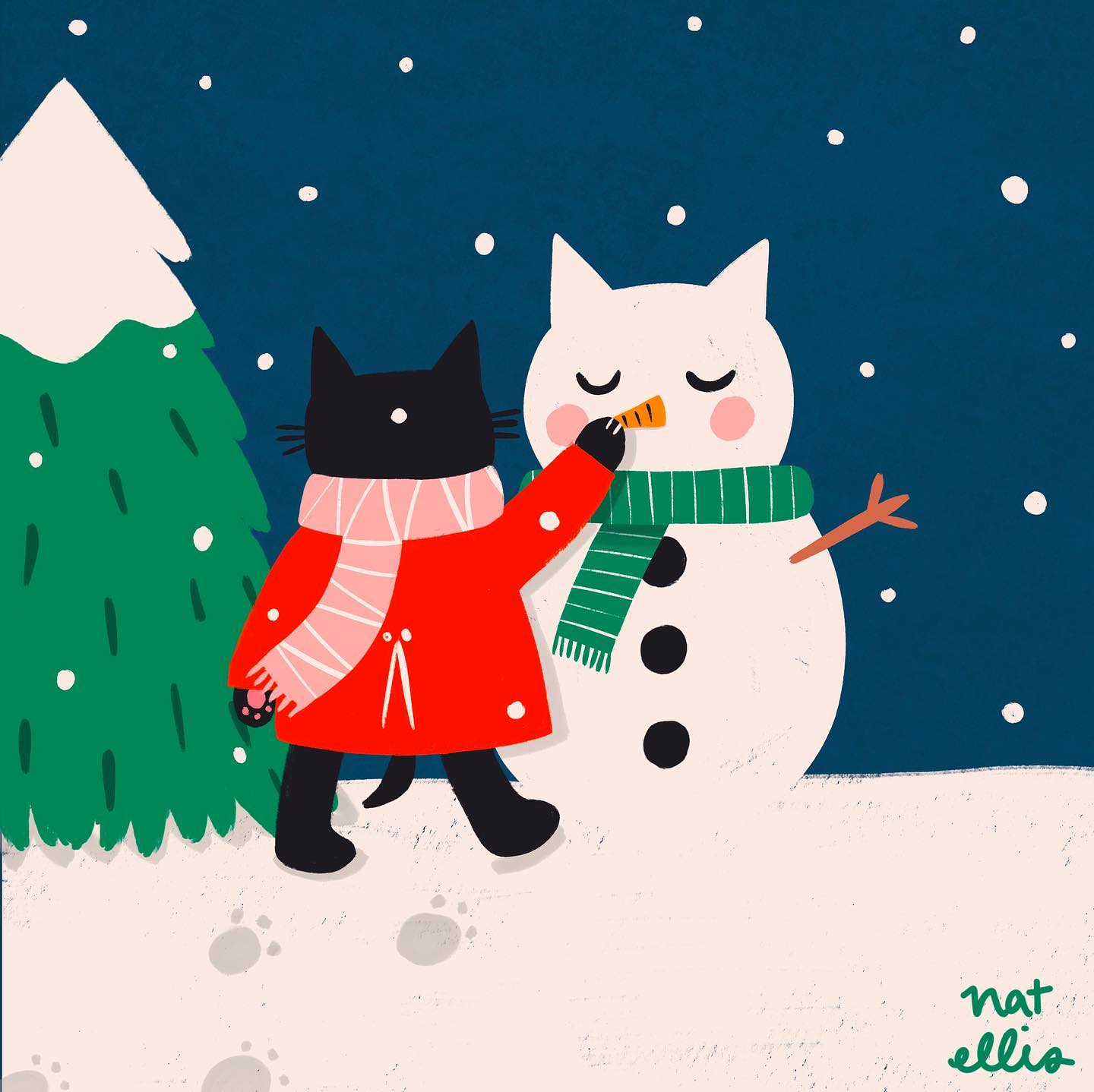 Cat Making A Snowman By Nat Ellis