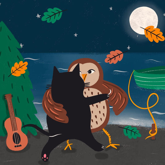 Cat And Owl On A Date Fun By Nat Ellis