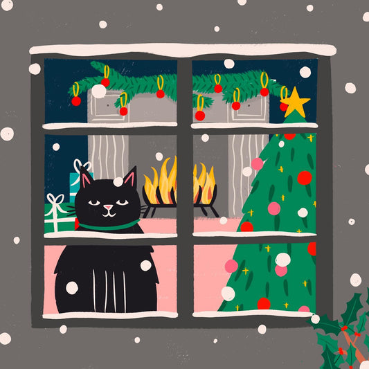 Cat Waiting For Christmas By Nat Ellis