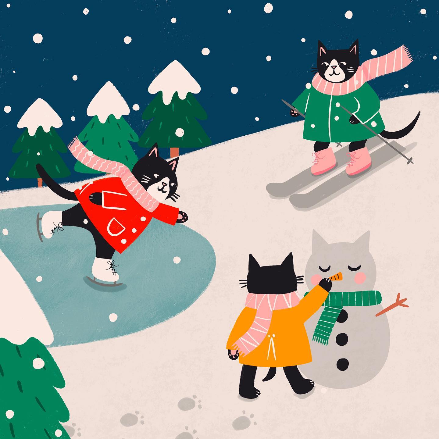 Cats Having Fun In Snow By Nat Ellis