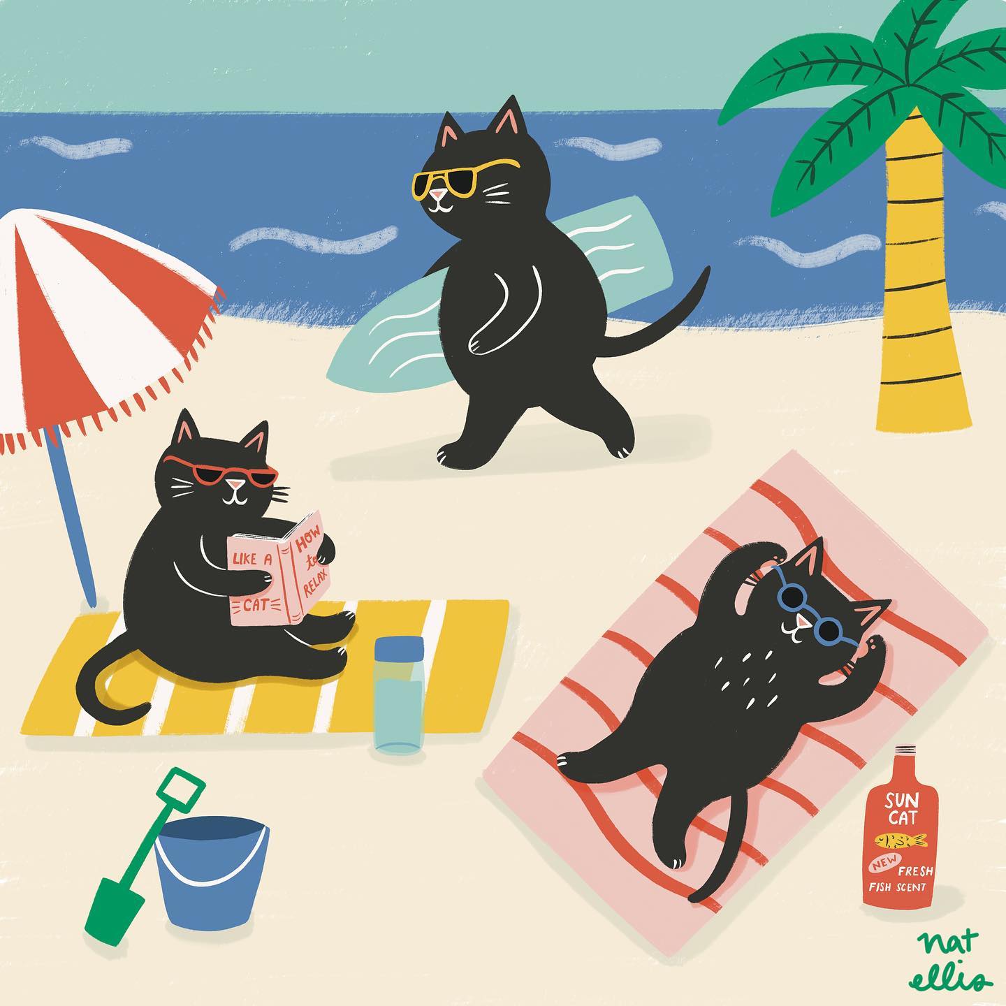 Cats Chilling At A Beach By Nat Ellis