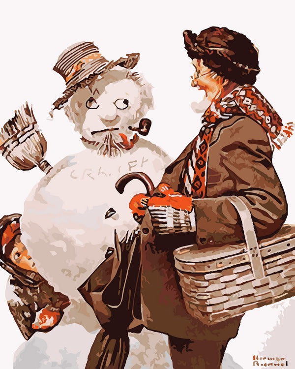 Grandfather And Snowman By Norman Rockwell