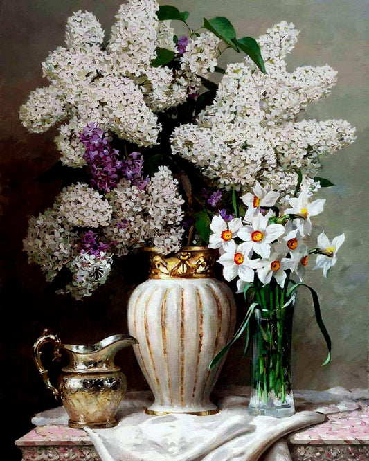 White lilacs and daffodils By Sergey Khamalyan