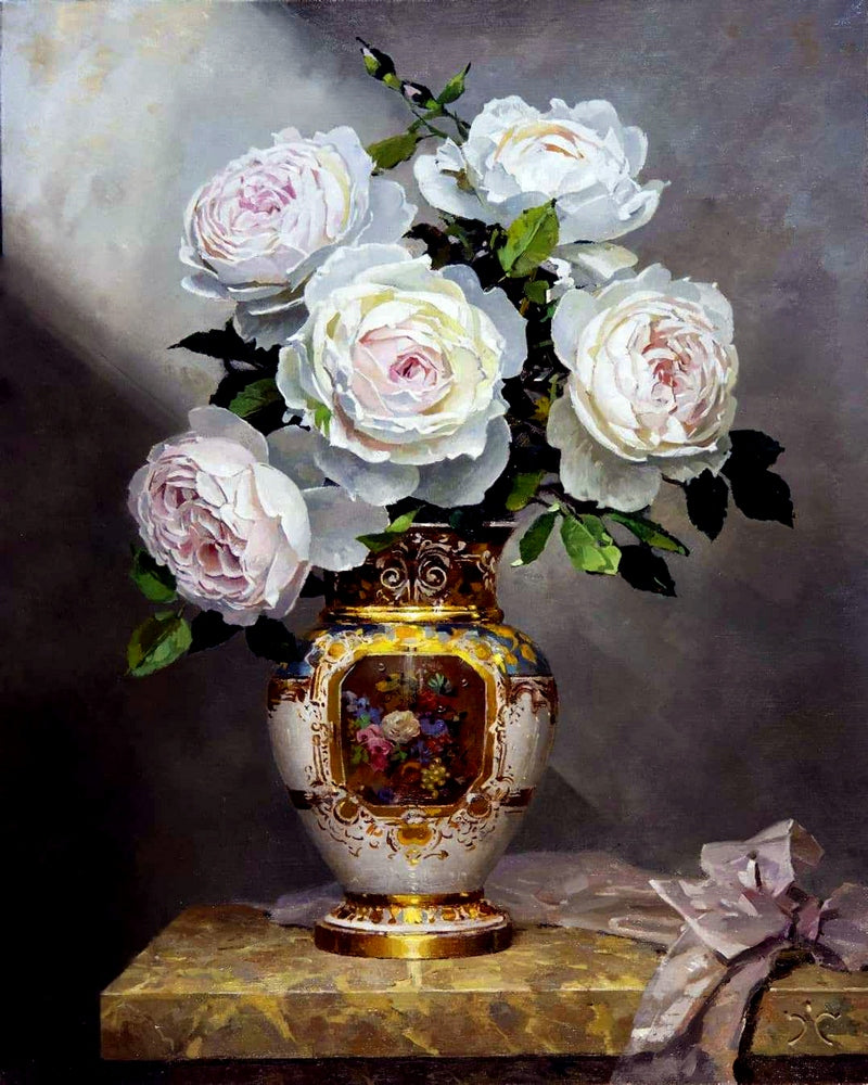 White roses in a beautiful vase By Sergey Khamalyan