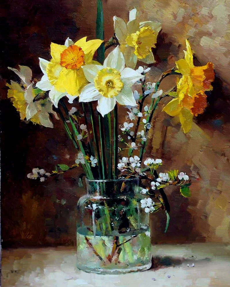 Daffodils In a Glass Jar By Sergey Khamalyan