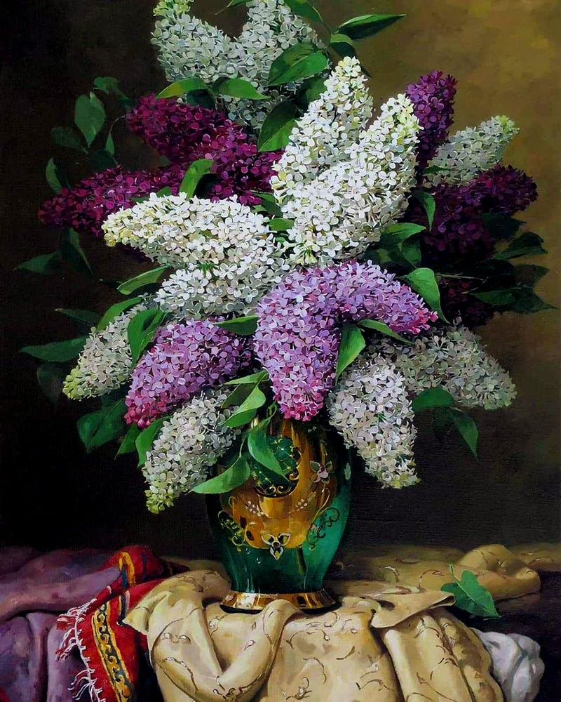 Lilacs in a Green Vase By Sergey Khamalyan