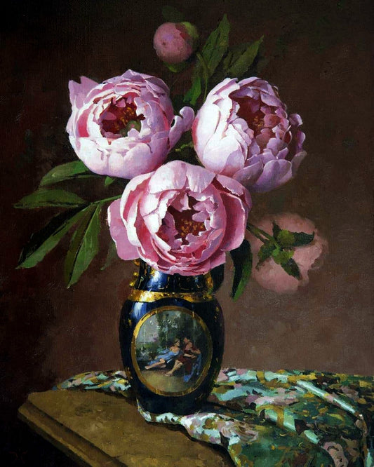 Pink Peonies in a Blue Vase By Sergey Khamalyan