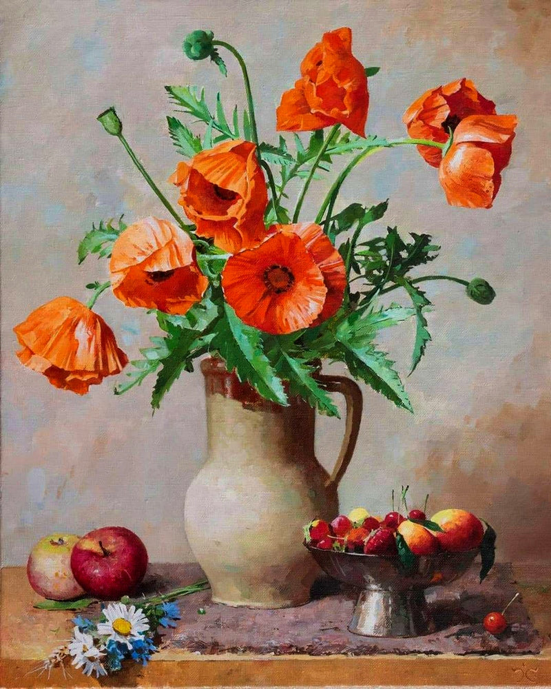 Scarlet Poppies in a Vase By Sergey Khamalyan