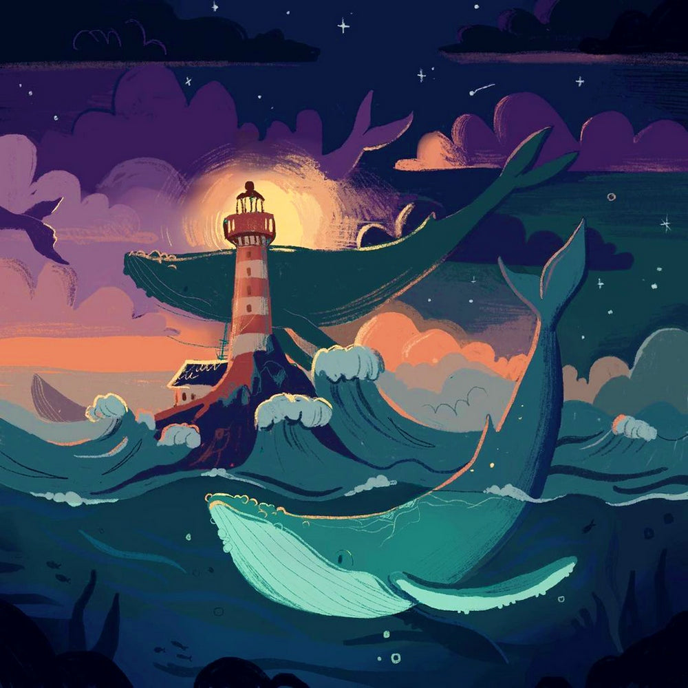Whales And Lighthouse By Zuzanna Sak