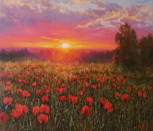 Sunset In A Poppy Field By Tamara Maslenik