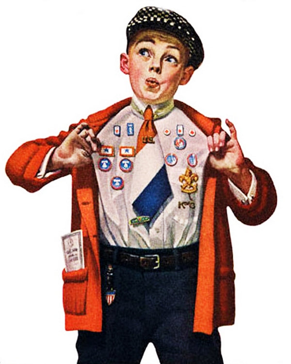Boy Showing Off Badges By Norman Rockwell
