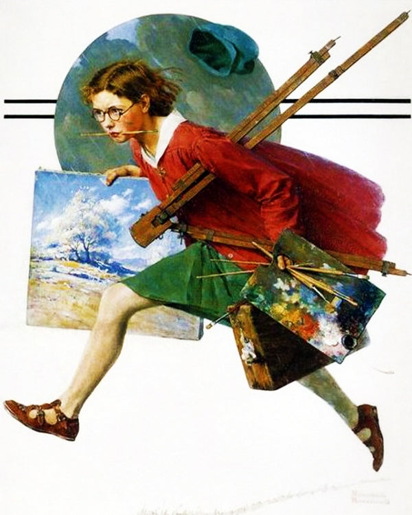 Girl Running With Wet Canvas By Norman Rockwell